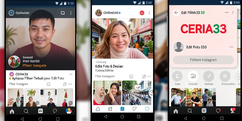 Screenshot aplikasi CERIA33 dengan antarmuka yang menarik dan intuitif untuk Filter Instagram.