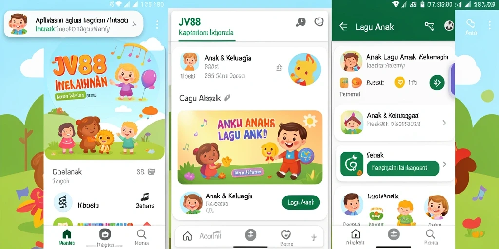 Antarmuka aplikasi JV88 yang ceria dan ramah anak.
