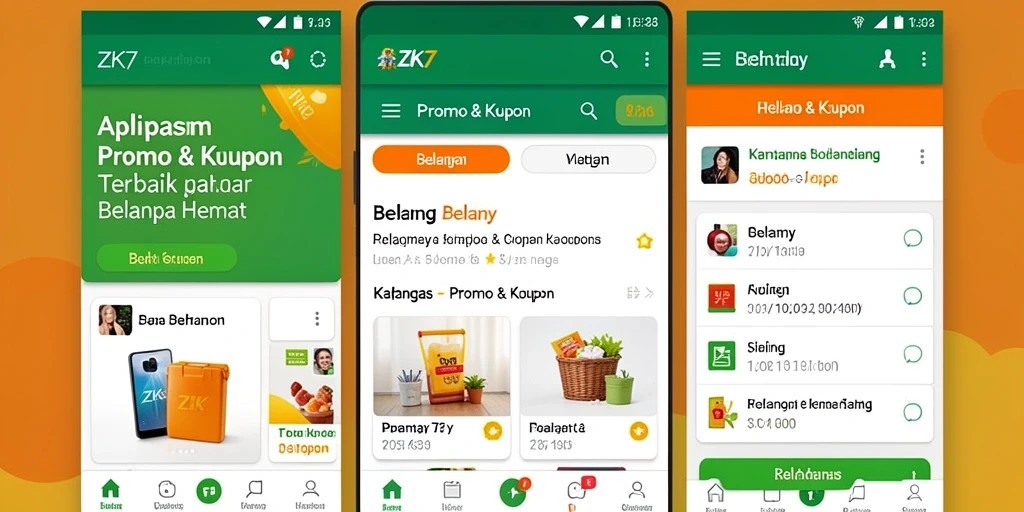 Tampilan antarmuka aplikasi ZK7 dengan berbagai promo menarik.